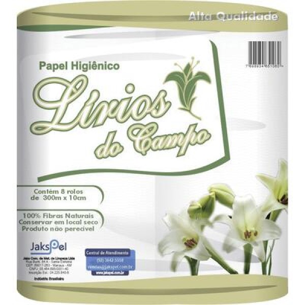Encontraproduto.com.br - Papel Higiênico Lírios do Campo Folha Simples 300m Pacote com 8 rolos