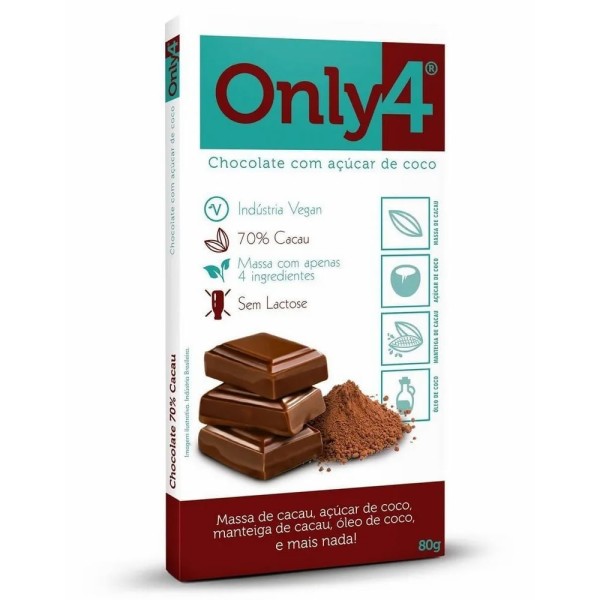 Encontraproduto.com.br - Tablete De Chocolate 70% Cacau Com Açúcar De Coco E Cranberry Only4 Contendo 6 Barras De 80g Cada