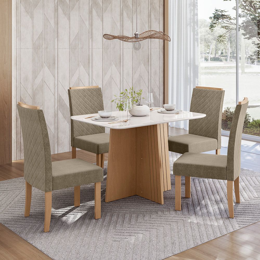 Conjunto Sala de Jantar Mesa Isa 120cm e 4 Cadeira Elegance Veludo Sonetto