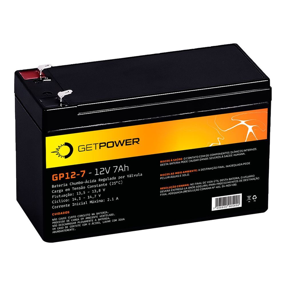 Bateria Selada VRLA 12V, 7Ah GP12-7,0 – GetPower