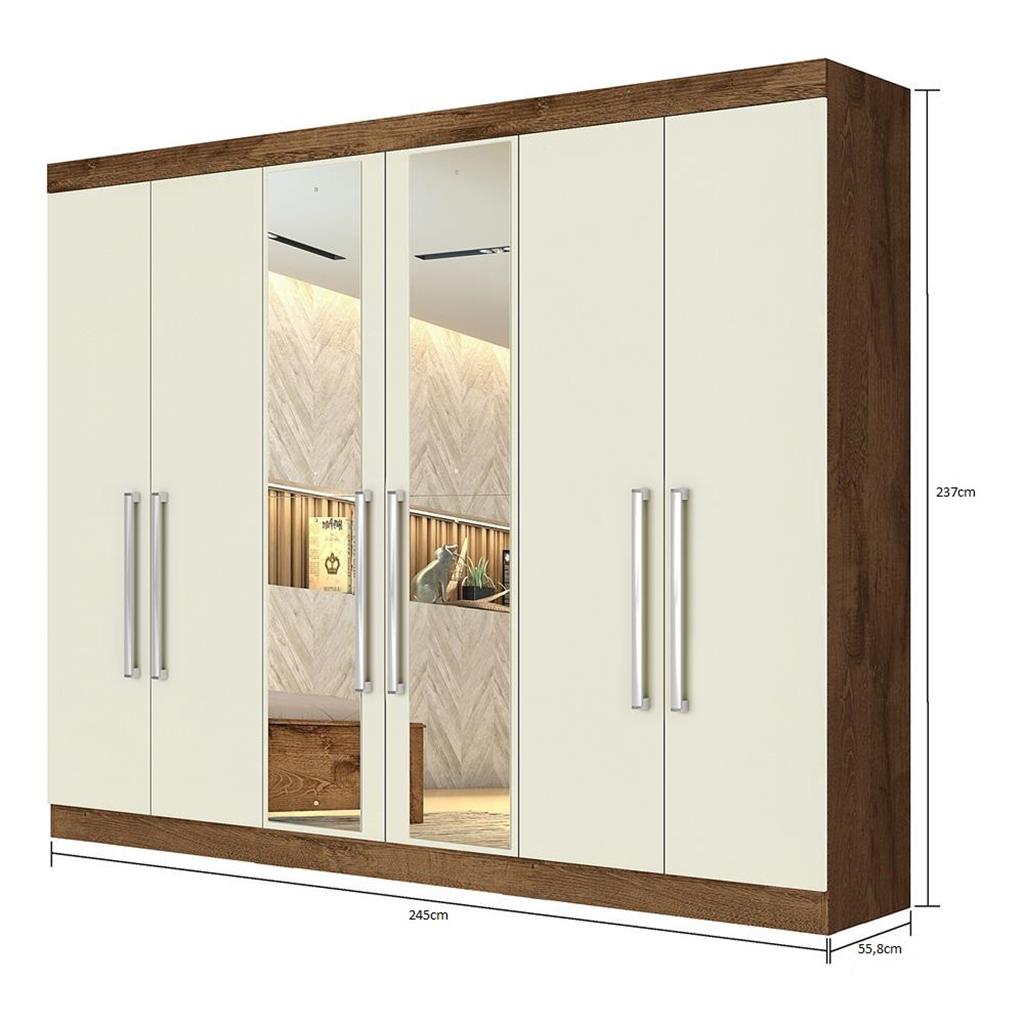 Encontraproduto.com.br - Guarda Roupa Casal com Espelho 6 Portas 100% MDF Alba Made Marcs