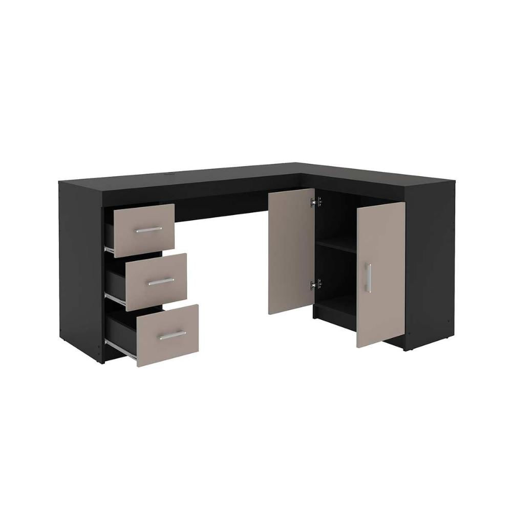 Mesa Canto p/Escritório Espanha c/ 2 Portas e 3 Gavetas Castanho - Politorno