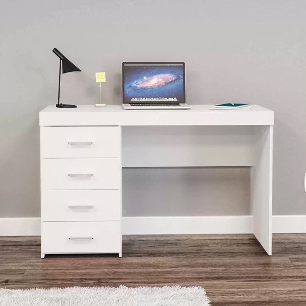 Encontraproduto.com.br - Escrivaninha Malta com 4 Gavetas para Escritório - Branco