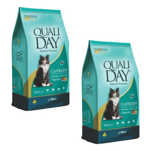Ração Qualiday para Gatos Adultos Castrados Sabor Salmão, Arroz e Vegetais 1kg