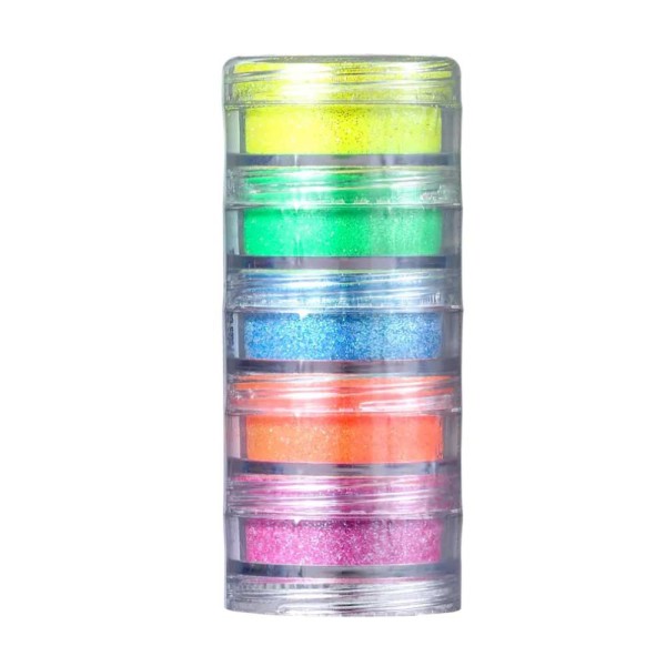 Encontraproduto.com.br - Kit Glitter Em Pó Colormake Neon Iridescente 5x3g