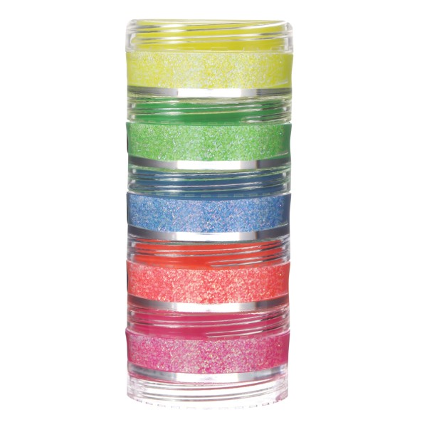 Encontraproduto.com.br - Kit Glitter Em Pó Colormake Neon Iridescente 5x3g