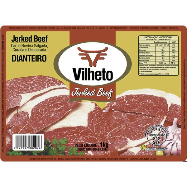 Encontraproduto.com.br - Charque Vilheto Jerked Beef Dianteiro Pacote com 1kg