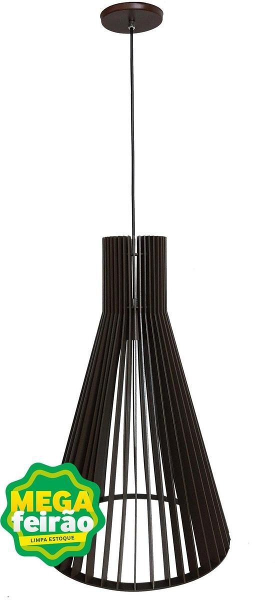 Pendente 1 Lâmpada Rocket Teto 60W Madeira Industrializada Luz Vita 20104405 Tabaco Bivolt