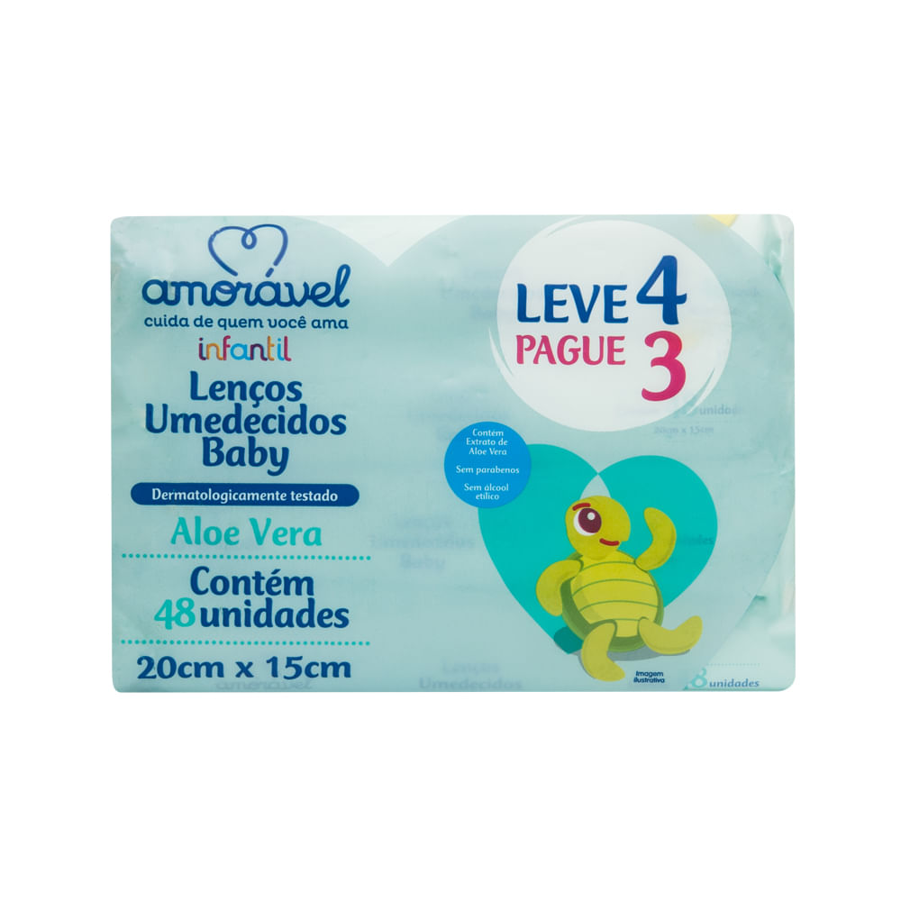 Encontraproduto.com.br - Lenços Umedecidos Amorável Aloe E Vera Com 192 Unidades Leve 4 Pague 3