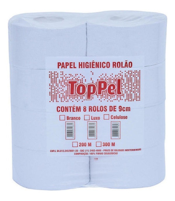 Papel Higiênico Rolão Luxo F. Simples Toppel 8 Rolos De 300m Bela Toalha