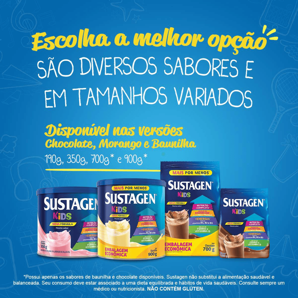 Encontraproduto.com.br - Complemento Alimentar Sustagen kids Sabor Baunilha sachê com 700g