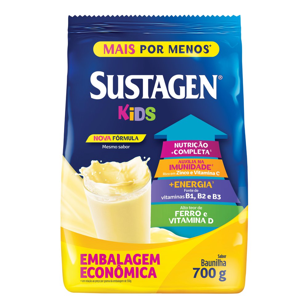 Encontraproduto.com.br - Complemento Alimentar Sustagen kids Sabor Baunilha sachê com 700g