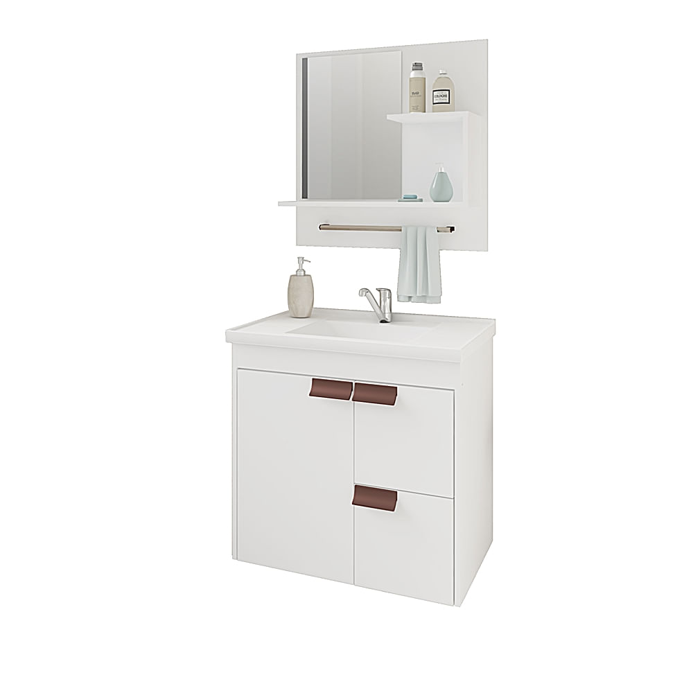 Encontraproduto.com.br - Gabinete para Banheiro com Espelheira Tulipa 59cm Branco - MGM MÓVEIS