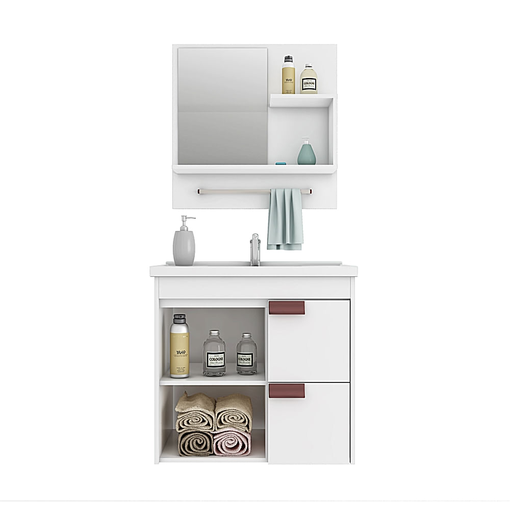 Encontraproduto.com.br - Gabinete para Banheiro com Espelheira Tulipa 59cm Branco - MGM MÓVEIS
