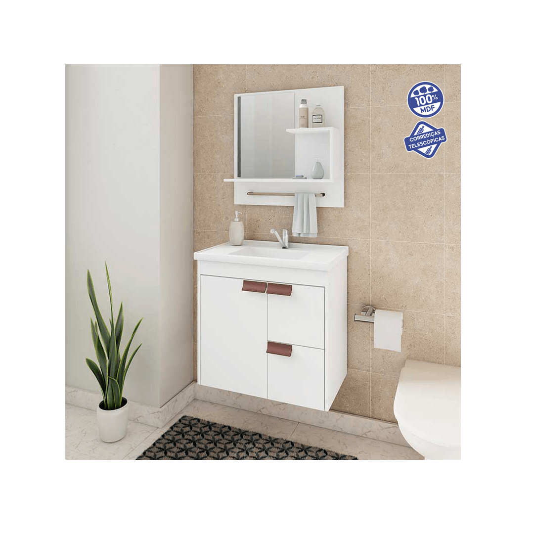 Encontraproduto.com.br - Gabinete para Banheiro com Espelheira Tulipa 59cm Branco - MGM MÓVEIS