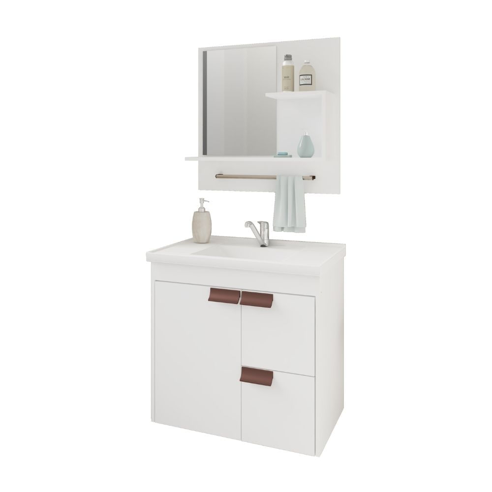 Encontraproduto.com.br - Gabinete para Banheiro com Espelheira Tulipa 59cm Branco - MGM MÓVEIS