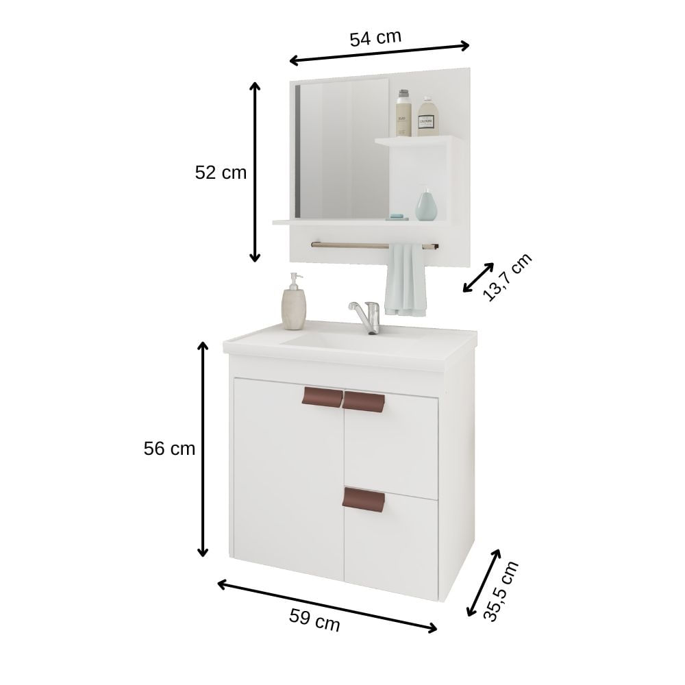 Encontraproduto.com.br - Gabinete para Banheiro com Espelheira Tulipa 59cm Branco - MGM MÓVEIS
