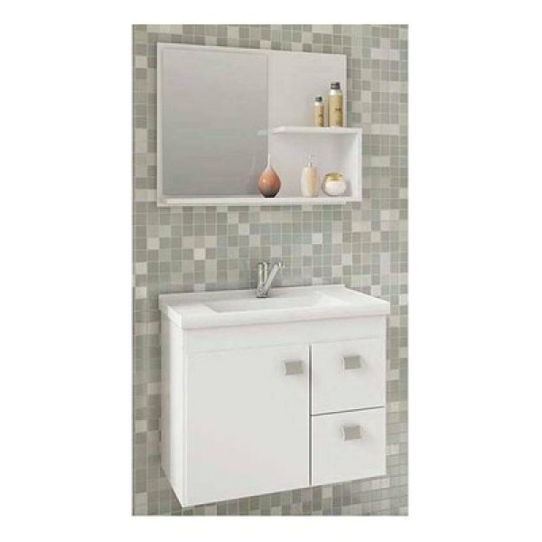 Kit Hortência Branco 55x31,5x46 com Cuba e Espelho MGM