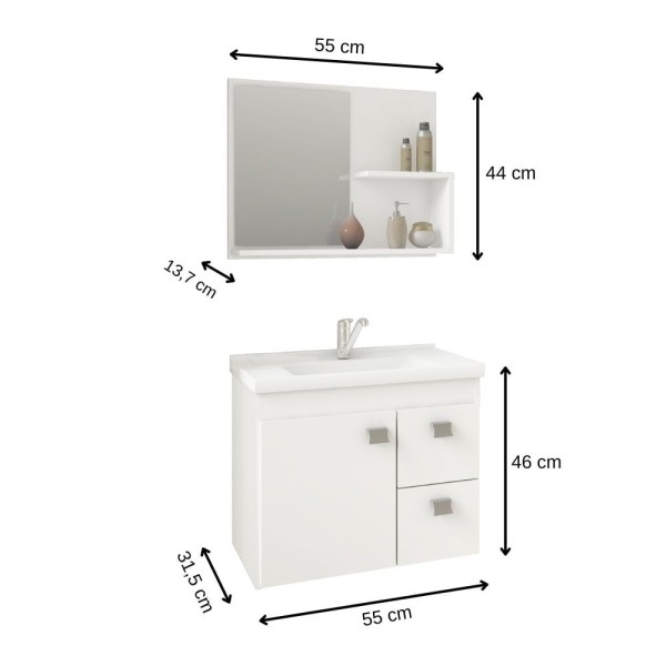 Encontraproduto.com.br - Kit Hortência Branco 55x31,5x46 com Cuba e Espelho MGM