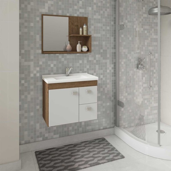 Encontraproduto.com.br - Armário Hortência 55cm C/Espelhadeira Amendoa/branco Mgm Móveis
