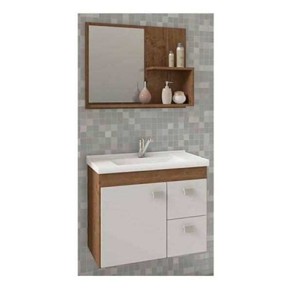 Encontraproduto.com.br - Armário Hortência 55cm C/Espelhadeira Amendoa/branco Mgm Móveis
