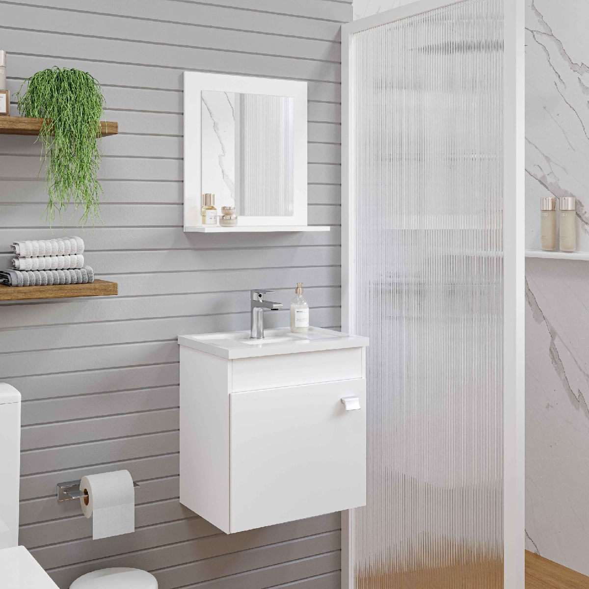 Encontraproduto.com.br - Gabinete Iris MGM 44cm para Banheiro com Espelheira - Branco