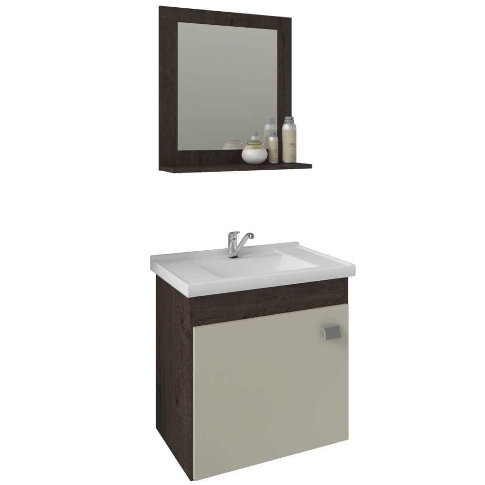 Gabinete Iris MGM 44cm para Banheiro com Espelheira - Café/Off White