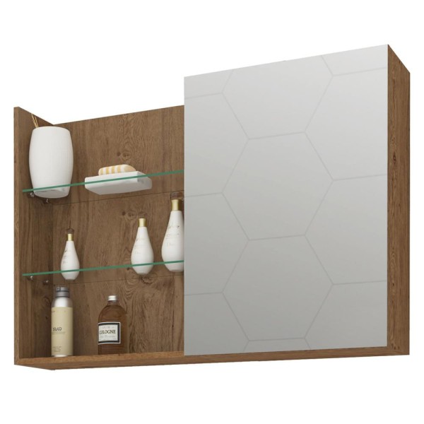 Encontraproduto.com.br - Espelheira para Banheiro Jasmim 80cm Amêndoa - MGM MÓVEIS