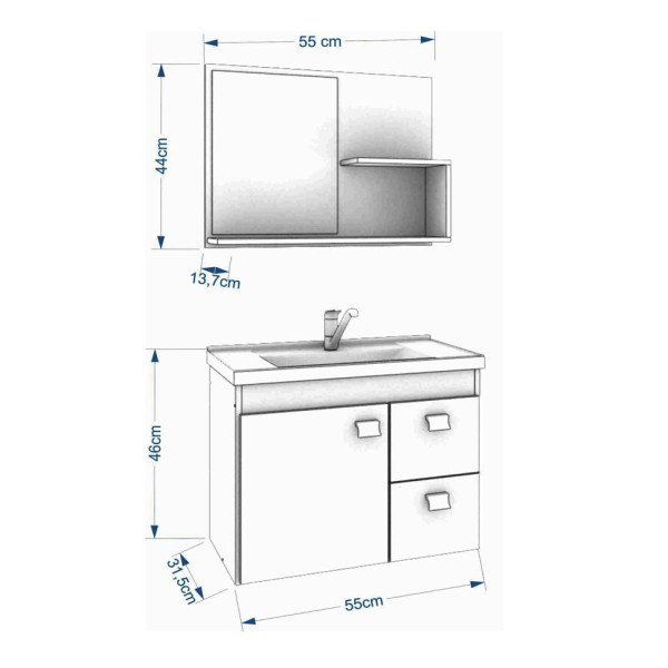 Encontraproduto.com.br - Gabinete Isa MGM 55cm para Banheiro com Espelheira - Branco