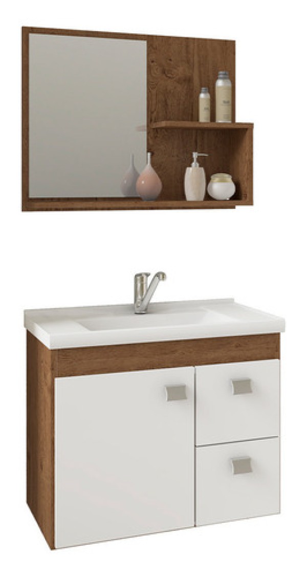 Encontraproduto.com.br - Gabinete Isa MGM 55cm para Banheiro com Espelheira - Branco