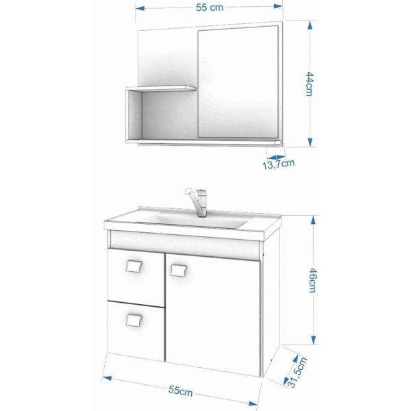 Encontraproduto.com.br - Gabinete Isa MGM 55cm para Banheiro com Espelheira - Branco