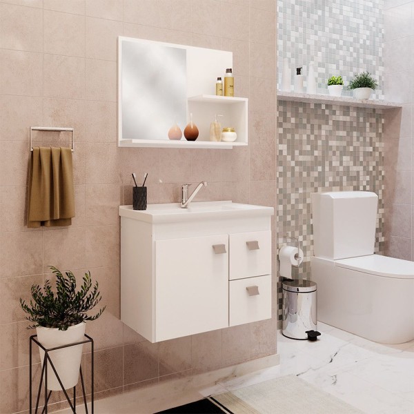 Encontraproduto.com.br - Gabinete Isa MGM 55cm para Banheiro com Espelheira - Branco