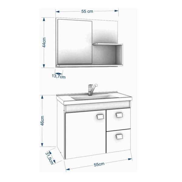 Encontraproduto.com.br - Gabinete Isa MGM 55cm para Banheiro com Espelheira - Branco
