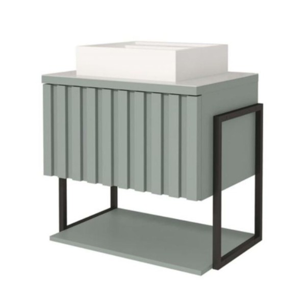 Encontraproduto.com.br - Gabinete Banheiro 80cm Mdf 20x20 1 Prt Basculante Pistache Móvel Metalon Pistache