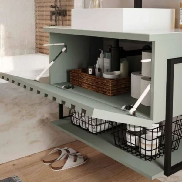 Encontraproduto.com.br - Gabinete Banheiro 80cm Mdf 20x20 1 Prt Basculante Pistache Móvel Metalon Pistache