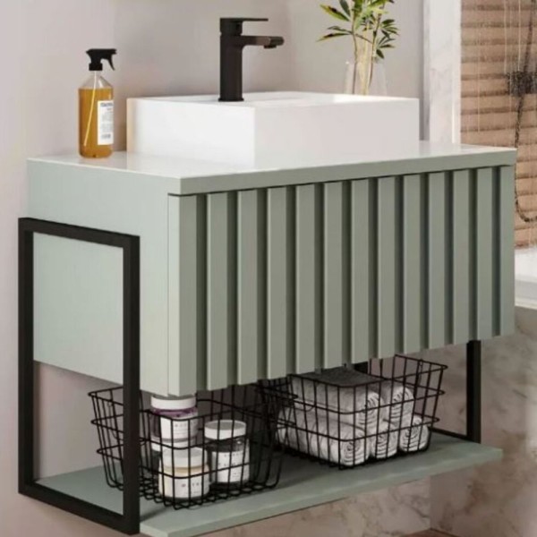 Encontraproduto.com.br - Gabinete Banheiro 80cm Mdf 20x20 1 Prt Basculante Pistache Móvel Metalon Pistache