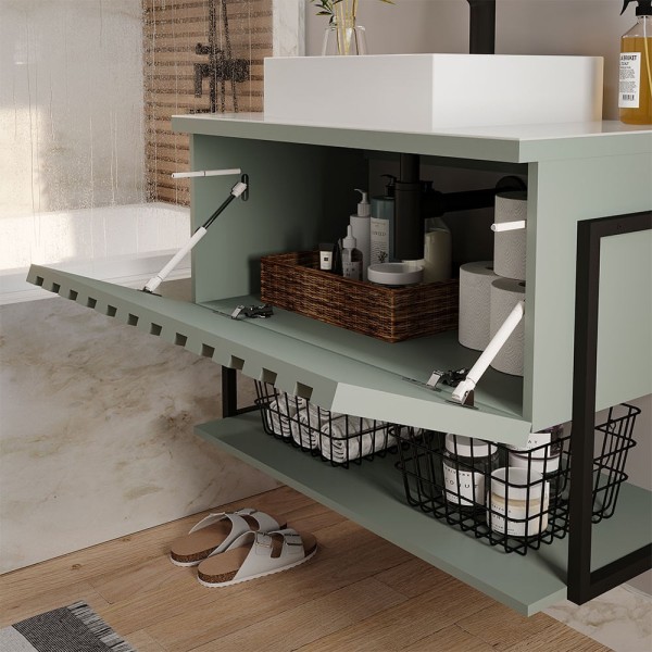 Encontraproduto.com.br - Gabinete Banheiro 80cm Mdf 20x20 1 Prt Basculante Pistache Móvel Metalon Pistache