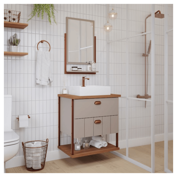 Encontraproduto.com.br - Gabinete Para Banheiro Kit Uni com Cuba Decor Cappuccino 60cm - MGM