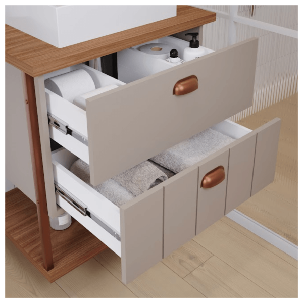 Encontraproduto.com.br - Gabinete Para Banheiro Kit Uni com Cuba Decor Cappuccino 60cm - MGM