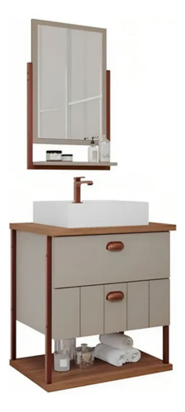Encontraproduto.com.br - Gabinete Para Banheiro Kit Uni com Cuba Decor Cappuccino 60cm - MGM