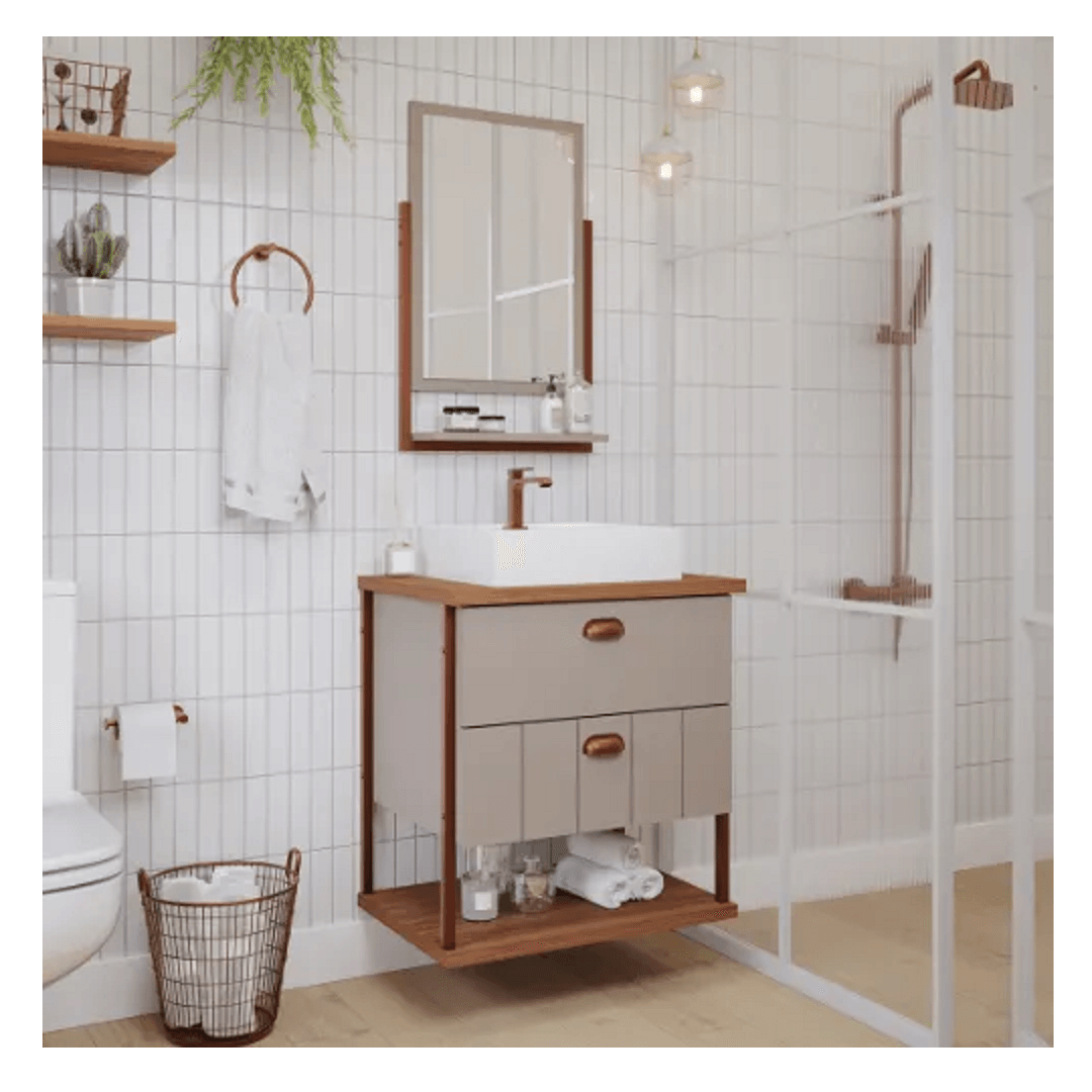 Encontraproduto.com.br - Gabinete Para Banheiro Kit Uni com Cuba Decor Cappuccino 60cm - MGM