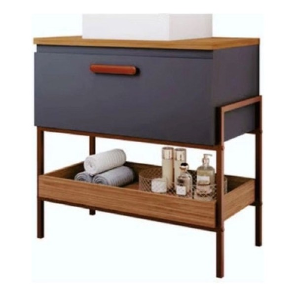 Armário Banheiro Portinari Mdf Metalo 65X45,1X93cm Titanium Freijo Mgm