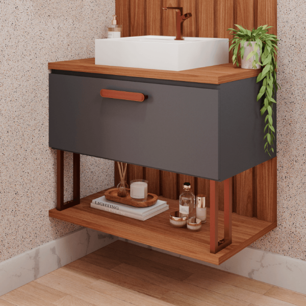 Encontraproduto.com.br - Gabinete Para Banheiro Com Cuba Duna Decor Titânio 80cm - MGM