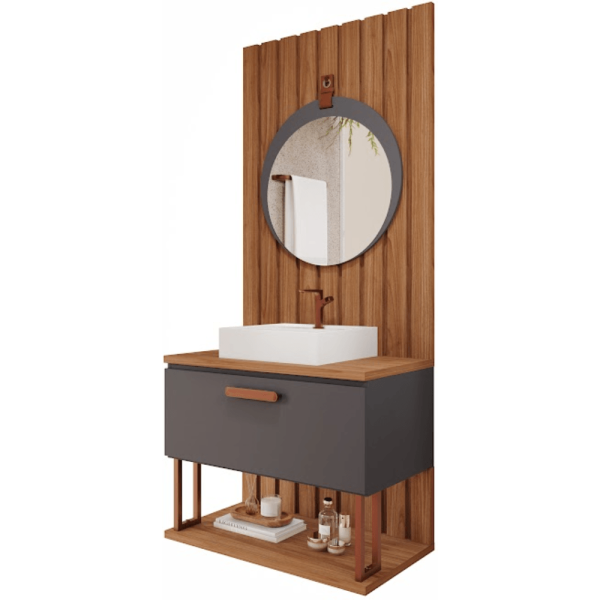 Encontraproduto.com.br - Gabinete Para Banheiro Com Cuba Duna Decor Titânio 80cm - MGM