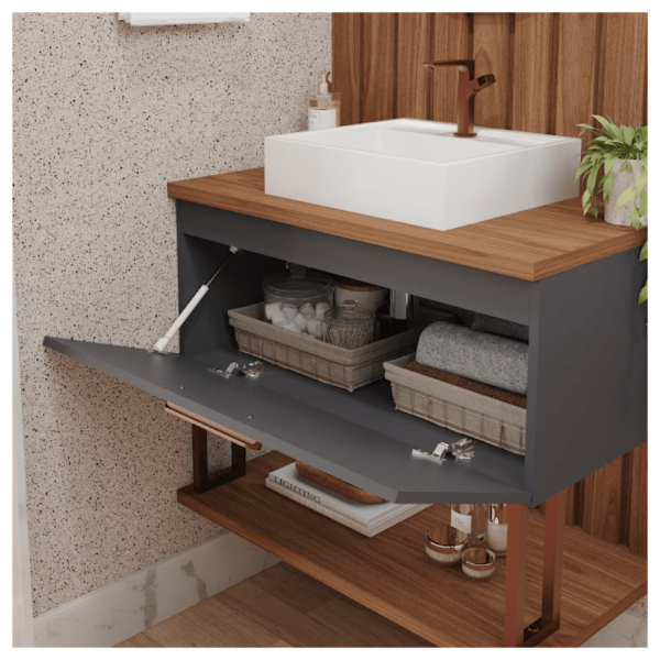 Encontraproduto.com.br - Gabinete Para Banheiro Com Cuba Duna Decor Titânio 80cm - MGM