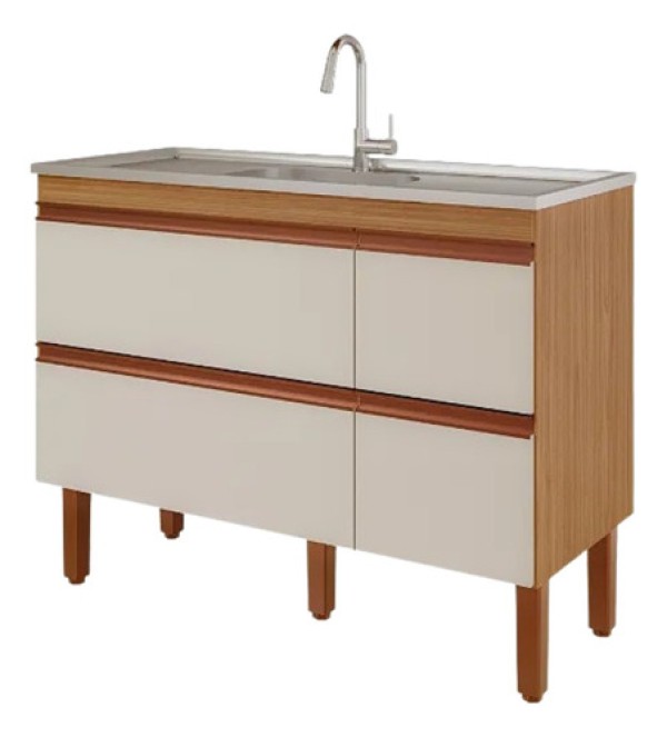 Balcão De Cozinha Prisma Mdf 114X51,5X89Cm Freijo Off White Mgm