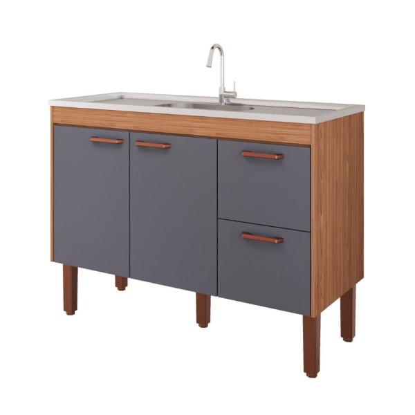 Encontraproduto.com.br - Gabinete para Cozinha Slim 114x87x50cm MDF Freijó/Titanium