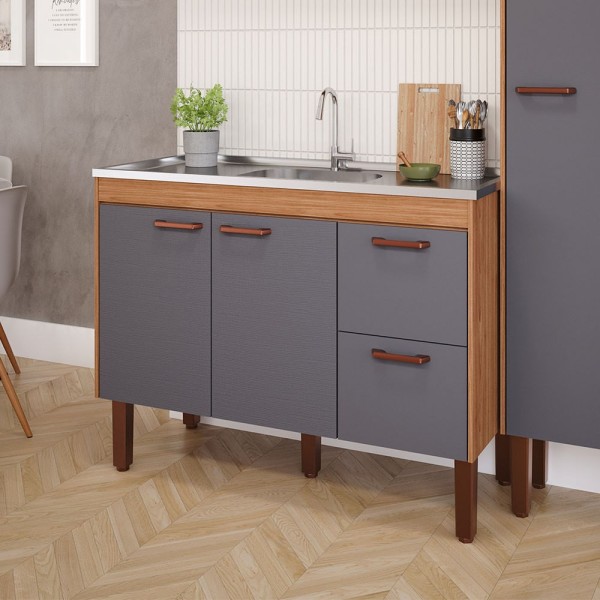 Encontraproduto.com.br - Gabinete para Cozinha Slim 114x87x50cm MDF Freijó/Titanium
