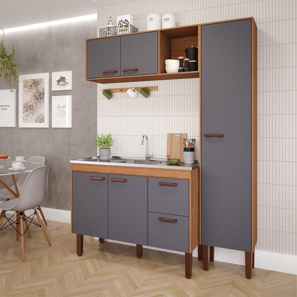 Encontraproduto.com.br - Gabinete para Cozinha Slim 114x87x50cm MDF Freijó/Titanium