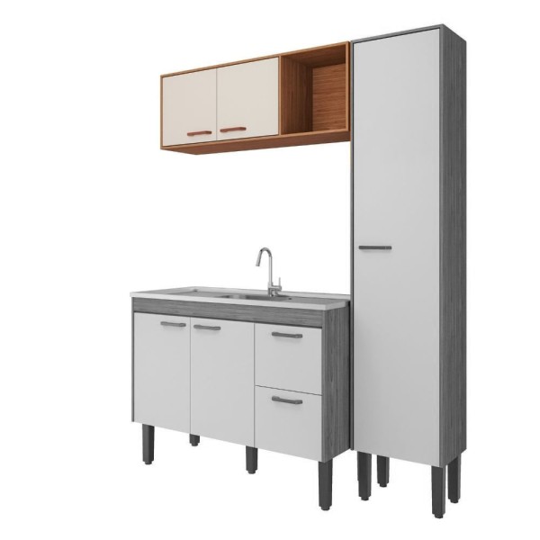 Encontraproduto.com.br - Armário Aéreo para Cozinha Slim 113x40x30cm MDF Freijó/Off White